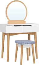 Make-uptafel - Met Spiegel - 2 Grote Laden - Met Kruk - 80 x 40 x 128 cm - Wit