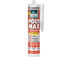 Bison Poly Max Crystal Express koker 300 gram- Transparante montagelijm, lijmen, monteren en afdichten, unieke SMP technologie, oplosmiddelvrij, binnen en buiten, vrijwel alle ondergronden