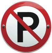 Emaille verbodsbord en wandbord verboden te parkeren - 10 cm Rond