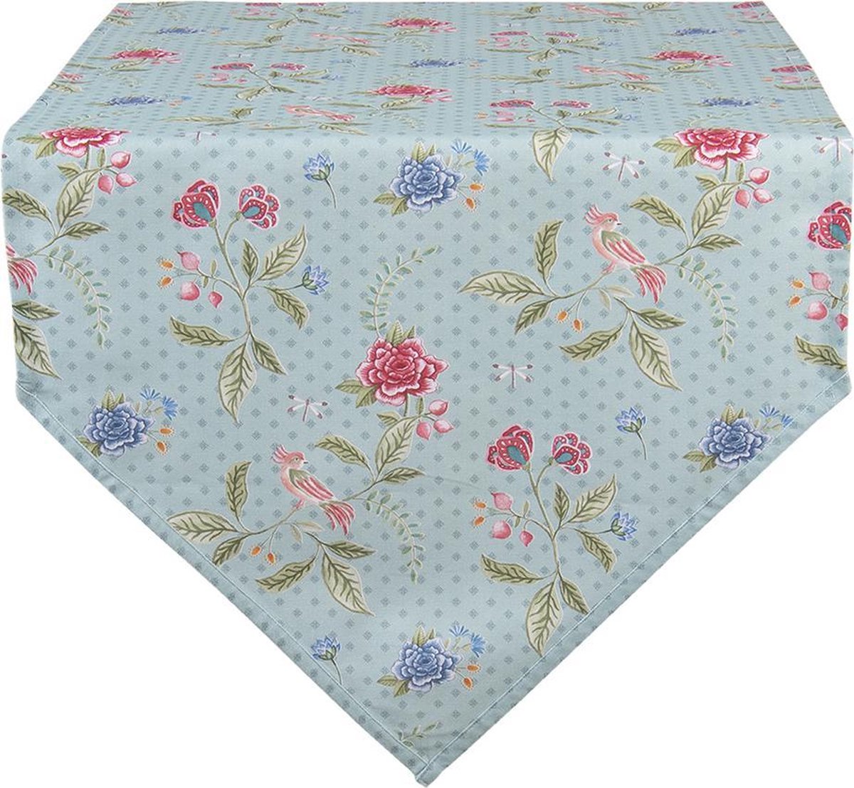 Clayre & Eef Tafelloper 50x160 cm Blauw Groen Katoen Bloemen