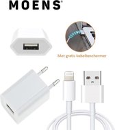 MOENS® 1x USB lightning kabel met adapter set - Geschikt voor Apple en andere producten - Wit - met gratis kabelbeschermer
