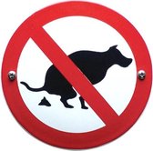 Emaille verbodsbord en wandbord verboden te poepen voor honden - 10 cm Rond