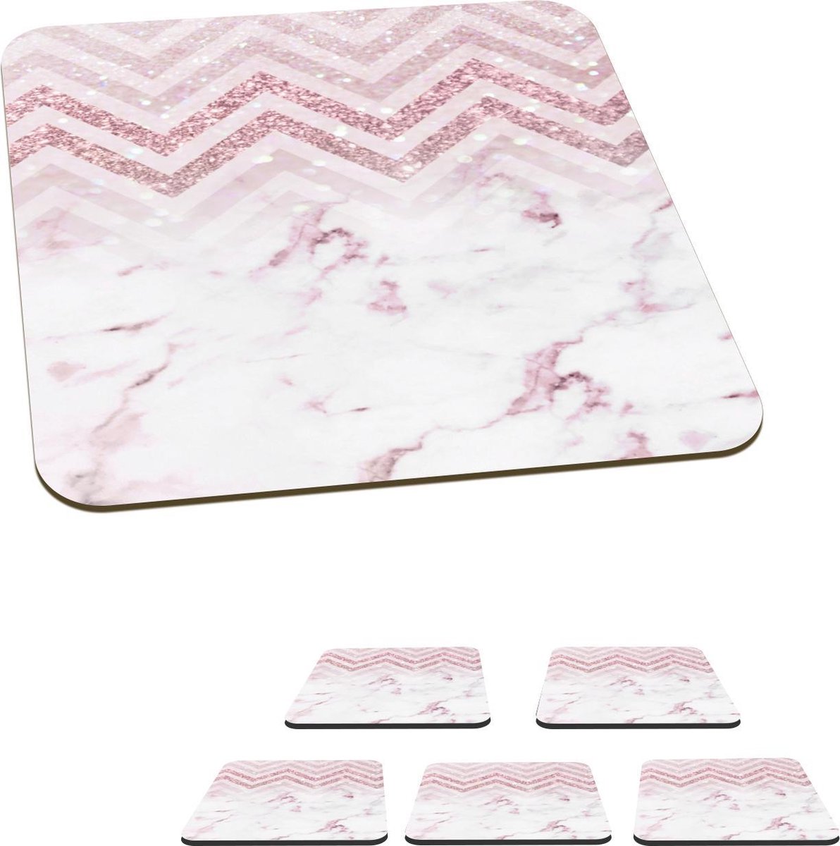 Onderzetters voor glazen - Marmer - Driehoek - Roze - 10x10 cm - Glasonderzetters - 6 stuks