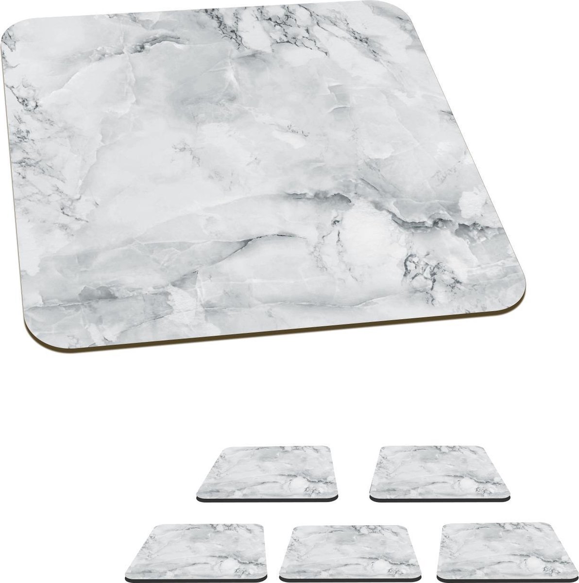 Onderzetters voor glazen - Marmer - Ader - Grijs - 10x10 cm - Glasonderzetters - 6 stuks