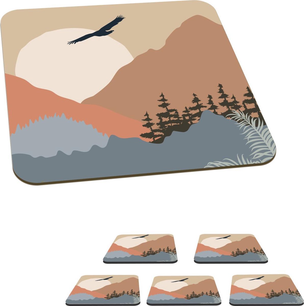 Onderzetters voor glazen - Pastel - Amerika - Havik - 10x10 cm - Glasonderzetters - 6 stuks