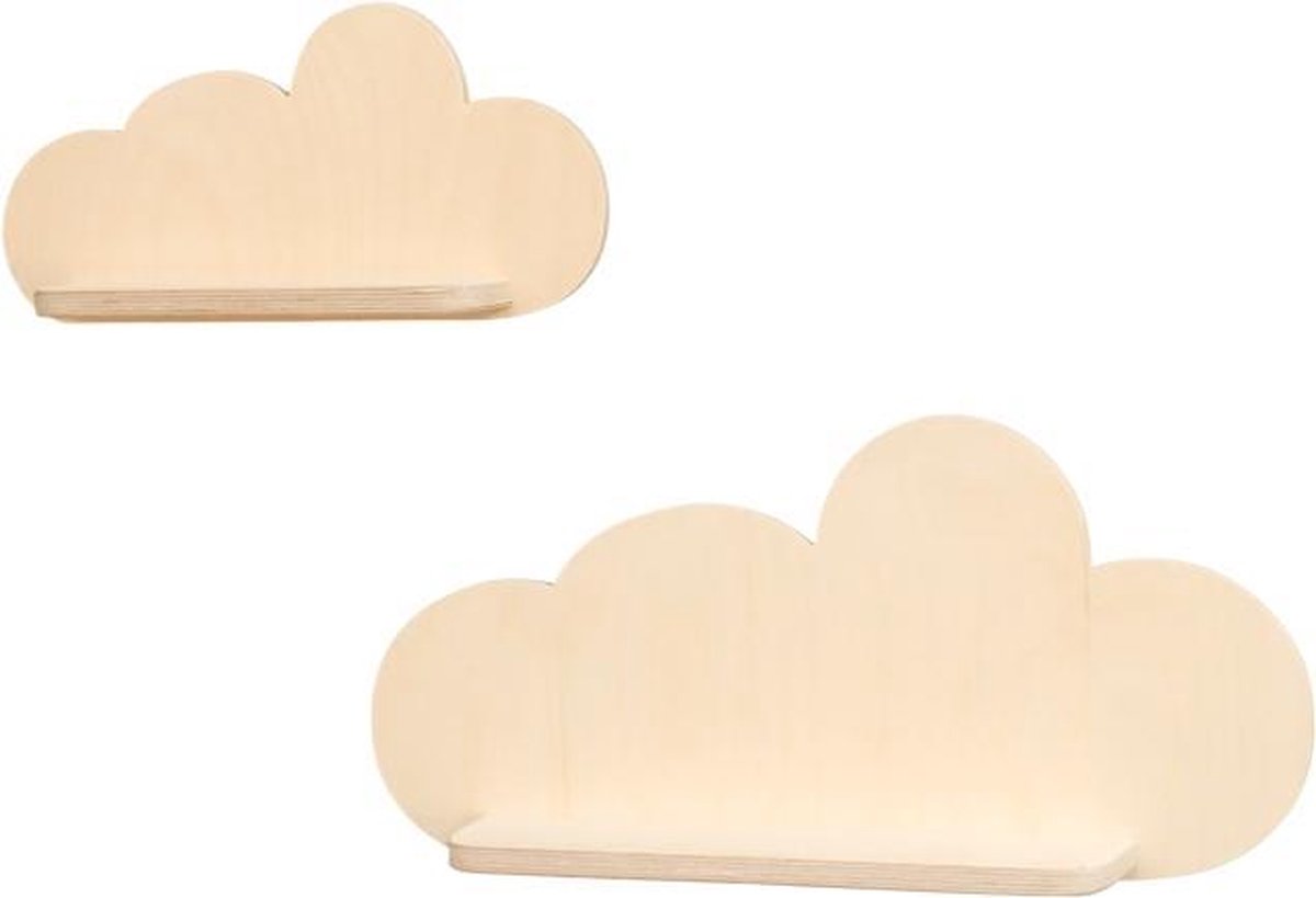 2 houten wandplanken wolk | Wolkie planken kinderkamer - blank | toddie.nl