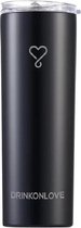 DRINKONLOVE - TEAM LEADER BLACK - Drinkbeker met rvs rietje - RVS - Zwart Zilver - 12 uur koud - 6 uur warm - 600ML - 20,5 cm hoog