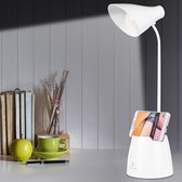 LED Bureaulamp - Met Pennenhouder -  3 kleuren en 3 helderheidsniveaus - Wit