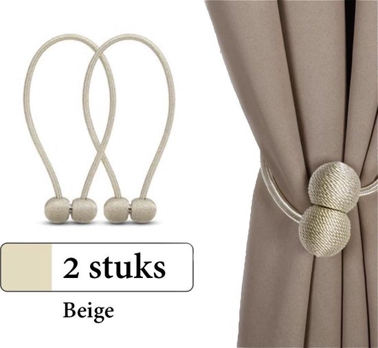 Fain® Luxe Gordijn Embrasse – 2 stuks – Beige – Ronde vorm – Gordijnhouders - Embrasses voor Gordijnen - Gordijn Embrasse Haak - Magnetisch Gordijnkoord - 45 cm Lang