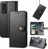 Voor Honor V40 5G Effen Kleur Lederen Gesp Telefoon Case Met Lanyard & Fotolijst & Kaartsleuf & Portemonnee & Stand Functie (Zwart)