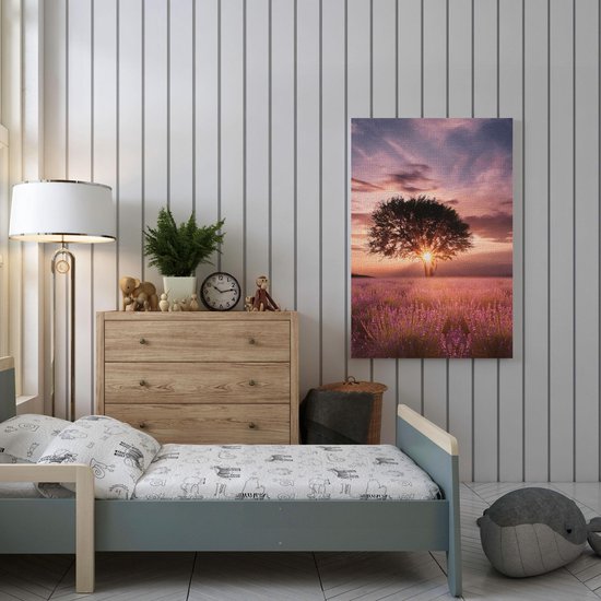 Artaza Toile Peinture Champ De Fleurs Avec Lavande Au Coucher Du Soleil - 40x60 - Photo Sur Toile - Impression Sur Toile
