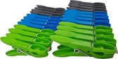 Wasknijpers - Stevige Knijpers - Blauw / Groen / Grijs - Kunststof - 7 x 1 x 3 cm - 24 stuks