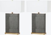 Leren tafellamp - Grijs & Goud - Set van 2 - Safavieh - UK Stekker