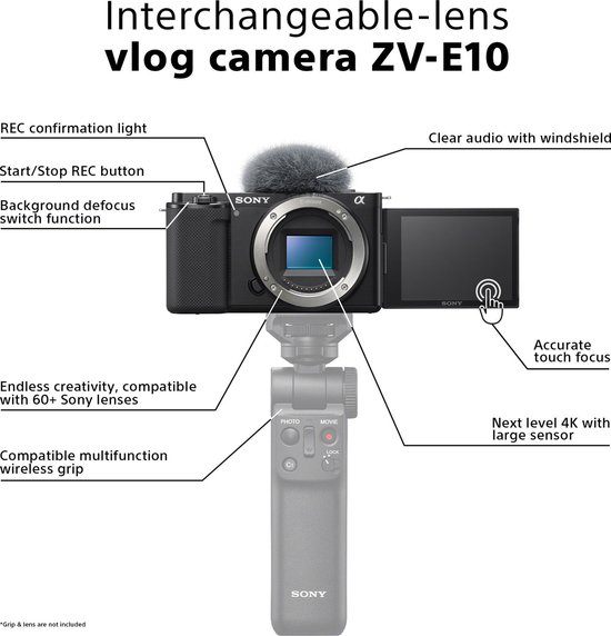 Sony ZV-E10 - Compactcamera - Systeemcamera - Vlogcamera - Body