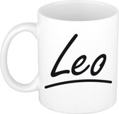 Leo naam cadeau mok / beker met sierlijke letters - Cadeau collega/ vaderdag/ verjaardag of persoonlijke voornaam mok werknemers