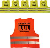 Ensemble de gilets / outfit/ costumes pour hommes EVJF - 1x gilet I'm the Lul orange + 5x gilet d'équipe Bachelorette jaune