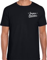Super meester cadeau t-shirt op borst - heren - zwart - leraar kado shirt  / verjaardag cadeau / bedankje M