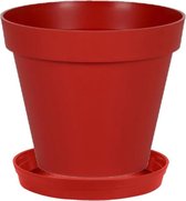 Bloempot Toscane kunststof rood D30 x H26 cm inclusief onderschaal D23 cm - Bloempotten/plantenpotten set