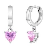Joy|S - Zilveren oorringen met hartje bedel roze - zirkonia - ISJ luxury collection