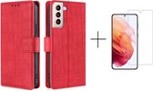 Telefoonhoesje Samsung Galaxy S21 Plus | Hoogwaardig Pu Leren Bookcase | Pasjeshouder | Luxe Uitstraling | Rood + 1x screenprotector