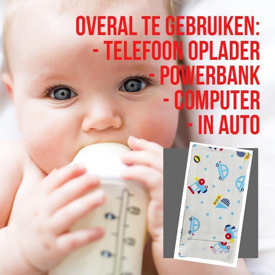 Allernieuwste USB Baby Fles Warmer model Blauwe Auto's - Heater - Reisaccessoire - Draagbaar - Klittenband - Kleur van Allernieuwste — afbeelding 2