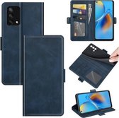 Voor OPPO F19/A74 4G Dual-side magnetische gesp horizontale flip lederen tas met houder & kaartsleuven & portemonnee (donkerblauw)