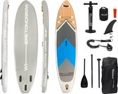 #DoYourOutdoor X Where Tomorrow iSUP Board Set, Stand Up Paddling Board SUP in grijs met houtlook, 320 x 81 x 15 cm