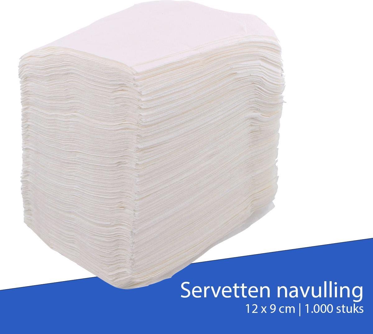 WDMT Servetten Navulling - 1.000 stuks - 12,5 x 8 cm - Geschikt voor Universele Servetten Dispensers - Servet - Papier - Servetten Papieren - Milieuvriendelijk - Servetten Papieren - Ideaal voor Horeca en Thuisgebruik - Wit
