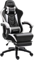 Chaise de jeu IN.HOME XL POWELL - Chaise de bureau de Gaming de Luxe - Repose-pieds - Fonction d'inclinaison - Hauteur réglable - Coussin de cou et de dos - Cuir artificiel - Zwart/ Wit