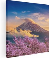 Artaza Canvas Schilderij Fuji Berg Met Roze Bloesembomen - Bloemen - 90x90 - Groot - Foto Op Canvas - Canvas Print