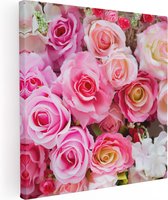 Artaza Canvas Schilderij Roze Rozen Achtergrond - Bloemen - 90x90 - Groot - Foto Op Canvas - Canvas Print