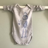 SET van 2 baby rompertjes met lange mouw en handgemaakte opdruk|grijs en jeans blauw | biologisch katoen | maat 62-68