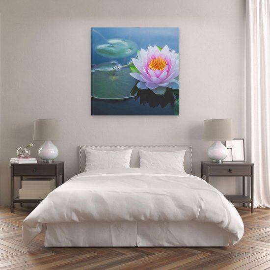 Artaza - Peinture sur toile - Fleur de lotus rose avec des nénuphars - 80 x 80 - Groot - Photo sur toile - Impression sur toile