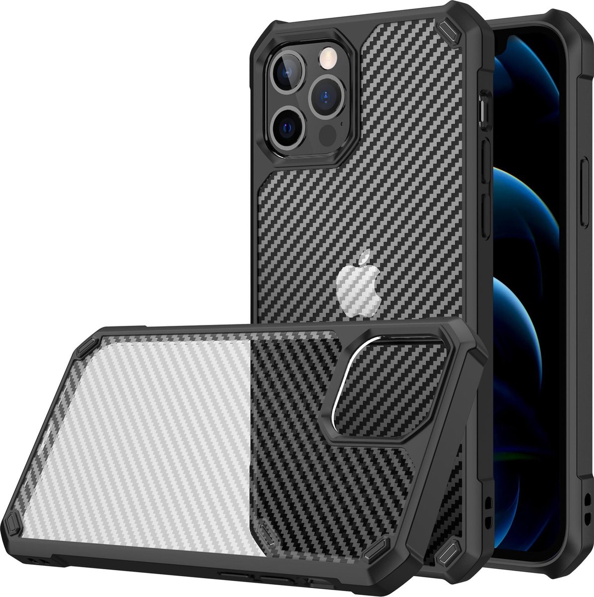 iPhone 12 hoesje met screenprotector - Zwart - Transparant - Extra beschermend