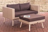Tuinset - Loungebank - 2-Zitsbank - Met voetenbank - Lichtbruin/Bruin