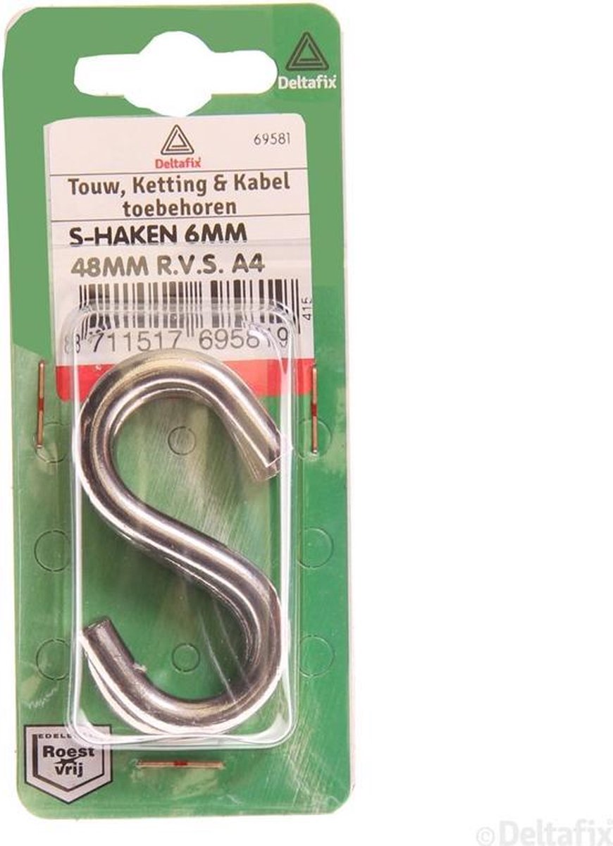 Deltafix s-haak r.v.s. a4 48 mm x 6 mm 2 st.
