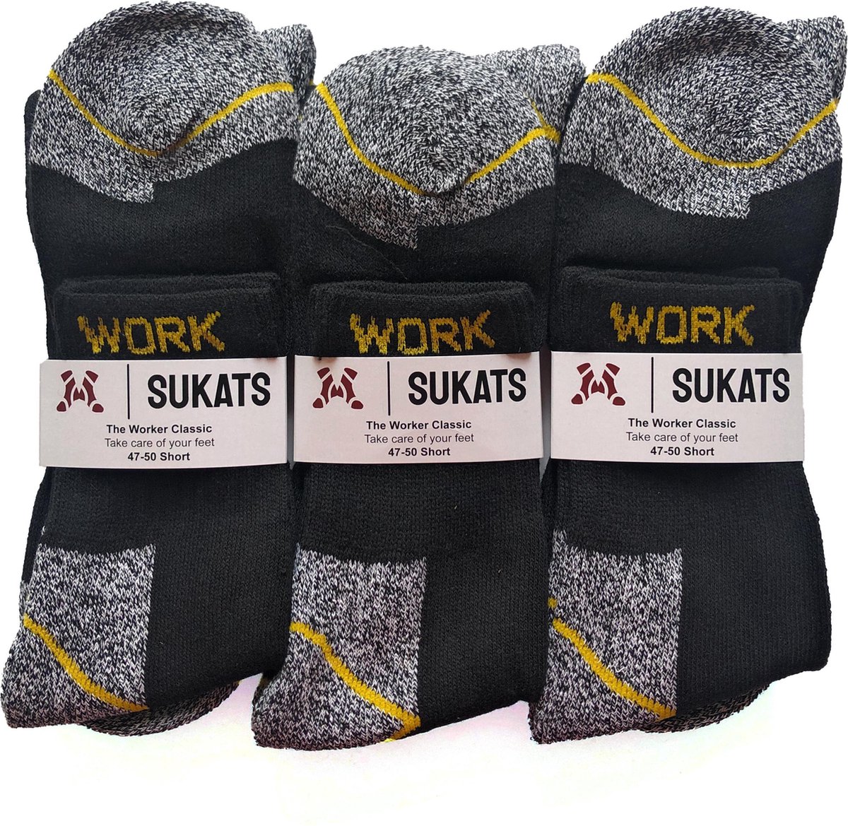 Sukats® Werksokken - Kort - Meerdere Maten - 6 Paar - Maat 47-50 - Zwart
