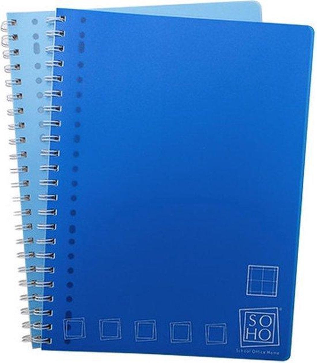 Verhaak 2-pak Collegeblok - Ruit 10mm - A4 Formaat - 23 gaats - Kunststof Kaft - SOHO - Blauw - Lichtblauw