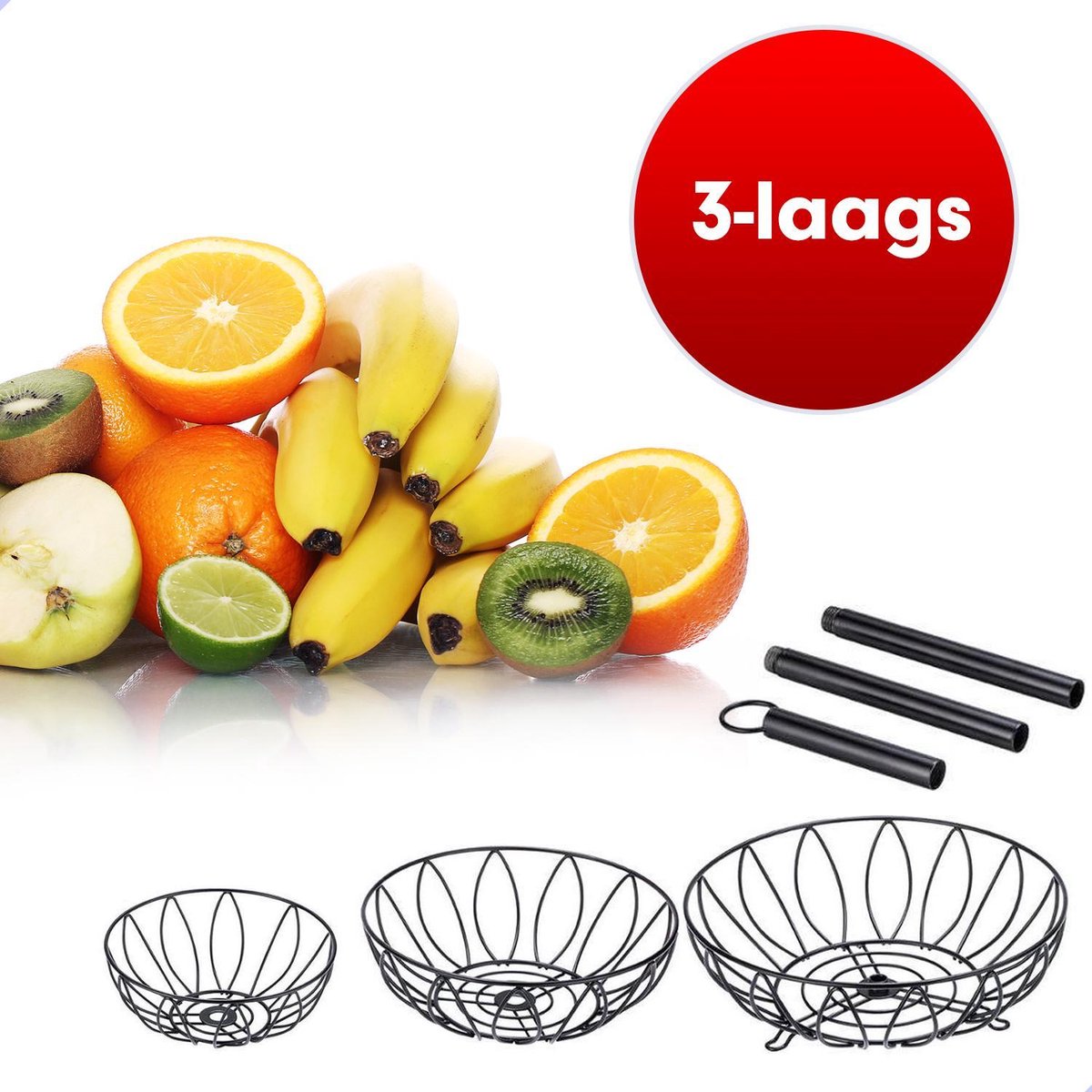 Camping Zeef Afwasbaar Fouvin Fruitetagère 3 Verdiepingen Fruitmand