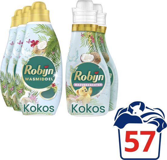 Robijn Kokos Sensation Wasmiddel en Wasverzachter - 57 wasbeurten -  Voordeelverpakking | bol