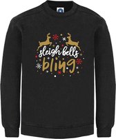 DAMES Kerst sweater -  SLEIGH BELLS BLING - kersttrui - zwart - large -Unisex