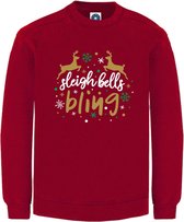 Dames Kerst sweater -  SLEIGH BELLS BLING - kersttrui - rood - large -Unisex