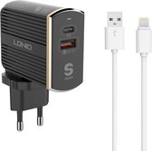 LDNIO A2502C QC3. 0 Chargeur USB + Type-C PD pour iPhone- Comprend un câble de charge Lightning - pour Apple iPhone 12 / 11 / X / XS / XR / MAX / iPhone 8/8 Plus / iPhone SE / 5S / 5 / iPhone 6S / 6 Plus / 7 / 7 Plus