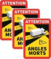 Set 3 stuks Dode Hoek Stickers frankrijk - Attention Angles Morts - Dode hoek - Formaat 17 x 25 cm - Verplicht in Frankrijk voor voertuigen met een totaal toegestaan gewicht van meer dan 3,5 ton
