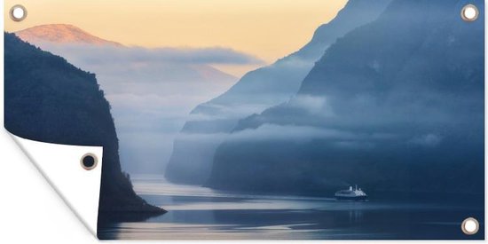 Schuttingposter Fjorden in Noorwegen zonsopkomst - 200x100 cm - Tuindoek