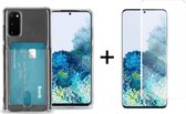 Samsung S20 Hoesje - Samsung galaxy S20 hoesje met pasjeshouder transparant shock proof met kaarthouder - Full Cover - 1x Samsung S20 screenprotector
