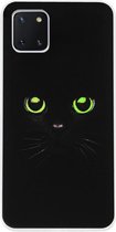 ADEL Siliconen Back Cover Softcase Hoesje Geschikt voor Samsung Galaxy Note 10 Lite - Katten Zwart Groene Ogen