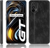 Realme GT Hoesje - Mobigear - Stitch Serie - Kunstlederen Backcover - Zwart - Hoesje Geschikt Voor Realme GT