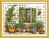 Voorbedrukt borduurpakket 36x29 cm - Cross stitch - F790 - Outside the window