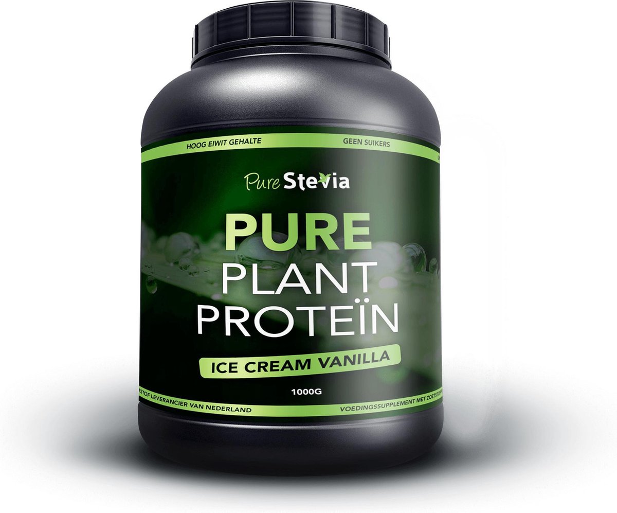 Pure Plant Protein – Ice Cream Vanilla 1000G Pot - Plantaardige Eiwit shake - PureStevia